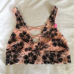 VS 🆕 Criss Cross Pink Tropical Lace Bralette